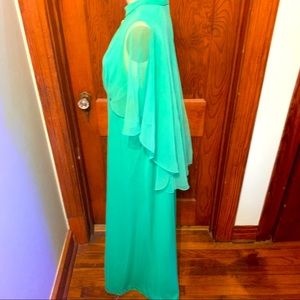 Vintage 70s Mint Green Cape Dress- Needs work